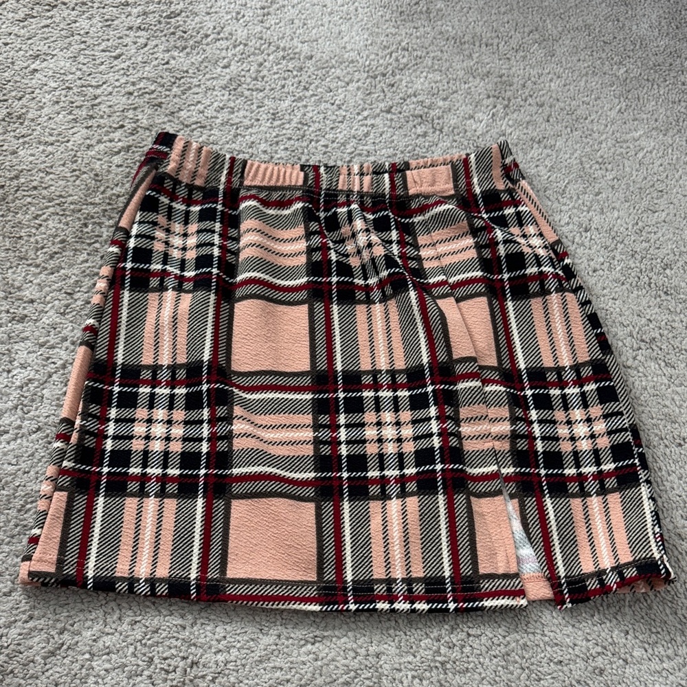 SHEIN Pink and Black Plaid Mini Skirt